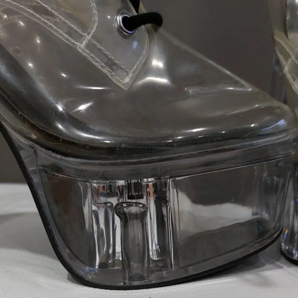 💥KILLER BOOTS!💥DOLLS KILL CURRENT MOOD TRANSPARENT PLATFORM LACE -UP BOOTS - Picture 10 of 16
